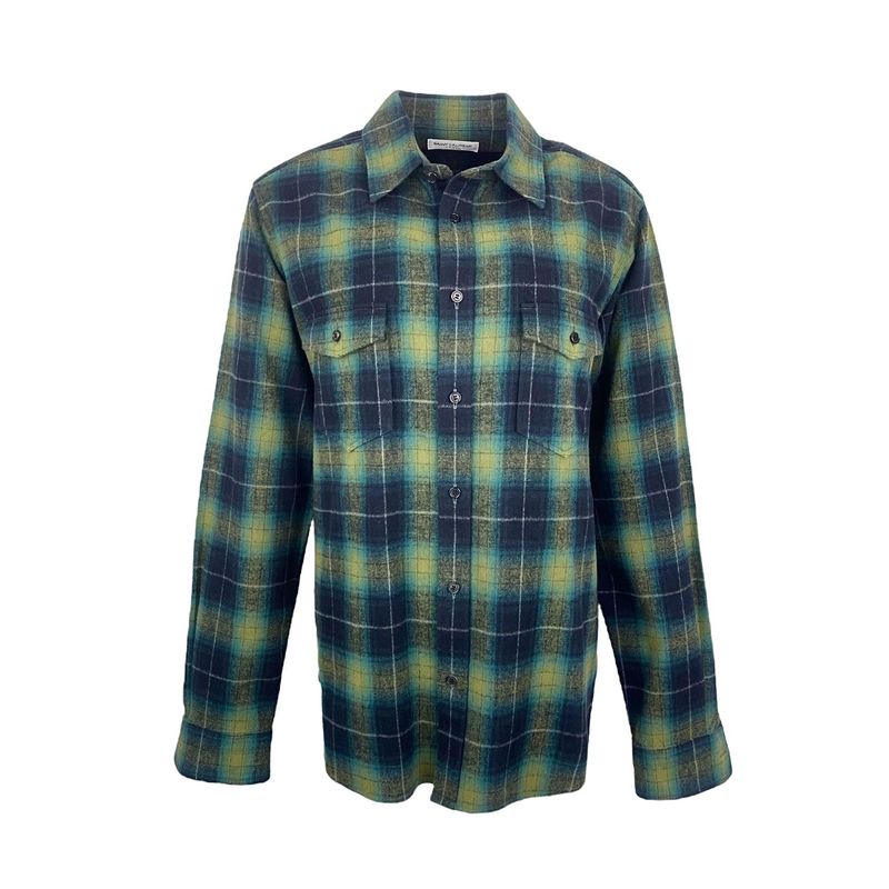 Saint Laurent Green Check Print Long Sleeve Shirt S - 1