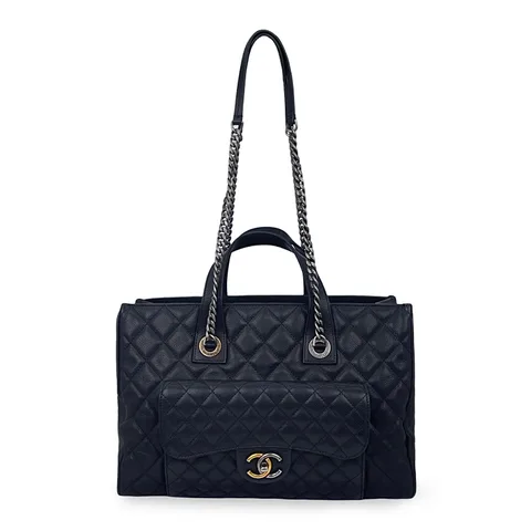 Chanel Black Quilted Caviar Leather Casual Pocket Tote Bag - 1