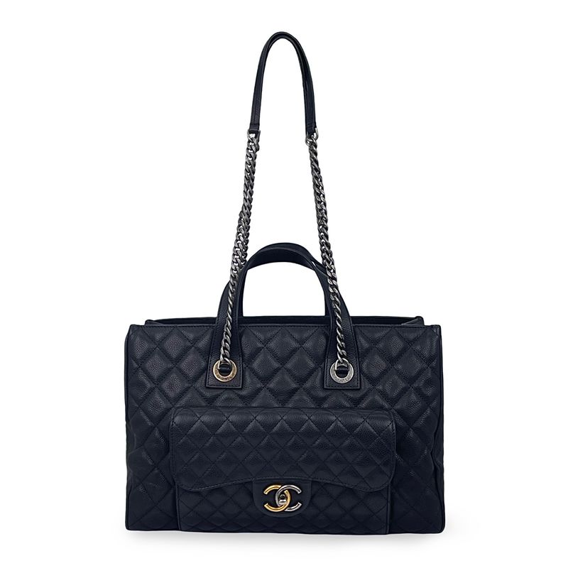 Chanel Black Quilted Caviar Leather Casual Pocket Tote Bag - 1