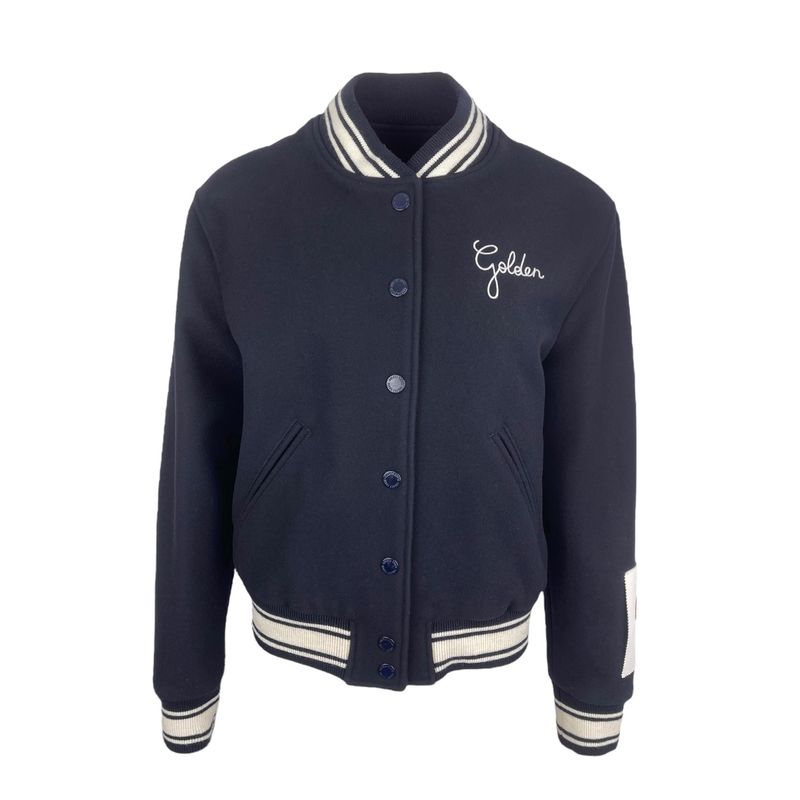 Golden Goose Navy Blue White Logo Varsity Jacket IT42 - 1