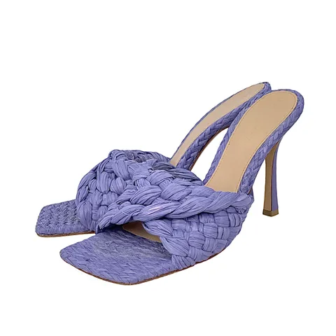 Bottega Veneta Lilac Raffia Stretch Heeled Mules 40 - 1