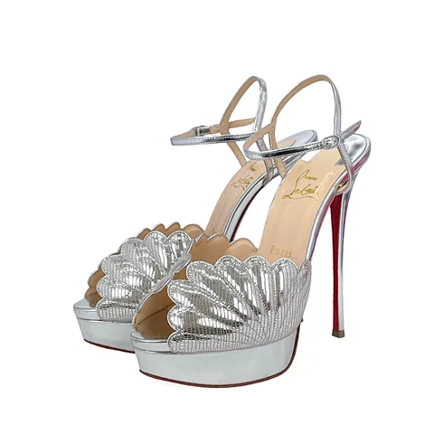 Christian Louboutin Metallic Silver Lizard Effect Leather Botticella Sandals 39