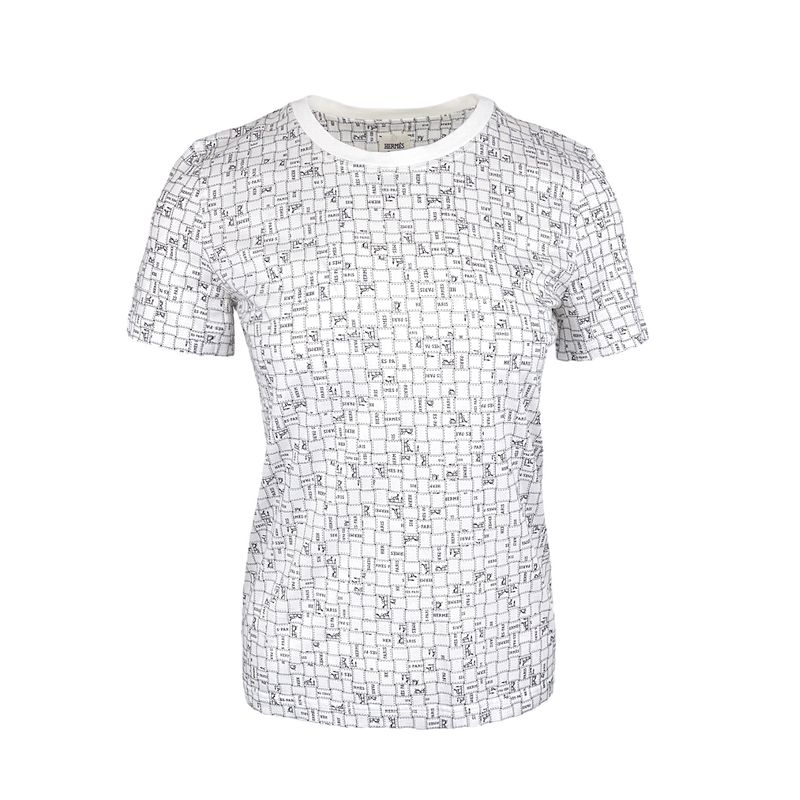 Hermes White Black Cotton Bolduc Crew Neck Tshirt 36 - 1