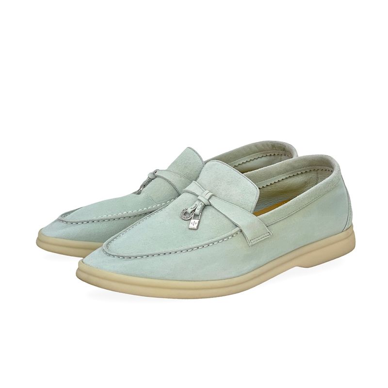 Loro Piana Pastel Green Suede Summer Charms Walk Loafers 38 - 1