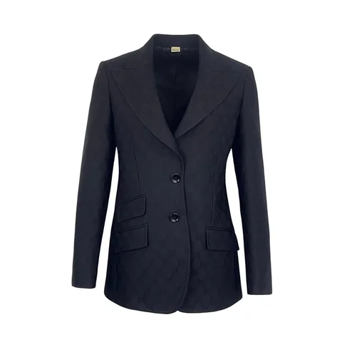 Gucci Black Wool Monogram GG Logo Blazer Jacket IT38 - 1