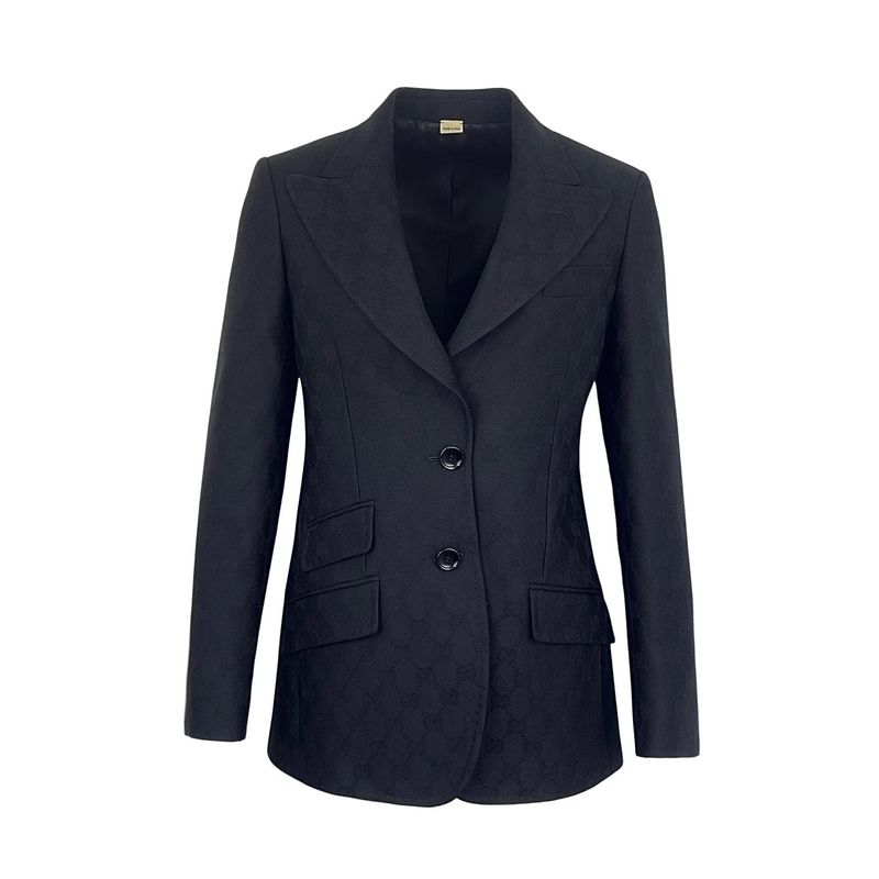 Gucci Black Wool Monogram GG Logo Blazer Jacket IT38 - 1