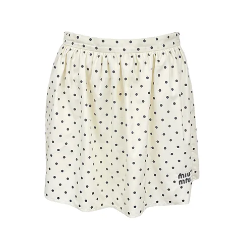 Miu Miu Ivory Black Polka A Dot Logo Embossed Cotton Skirt IT42 - 1