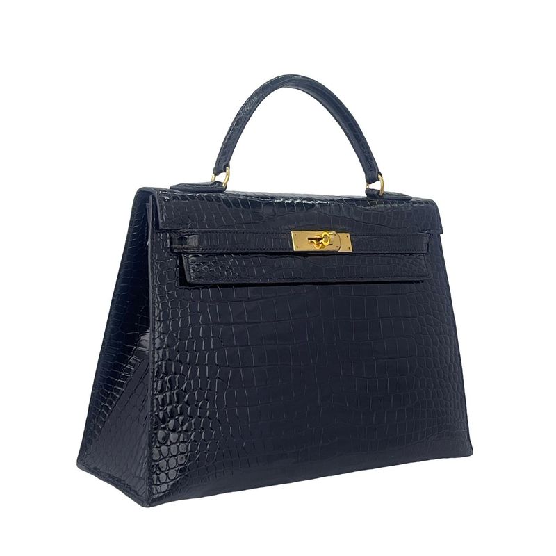 Hermes Shiny Porosus Crocodile Gold Hardware Noir Kelly 32 - 3