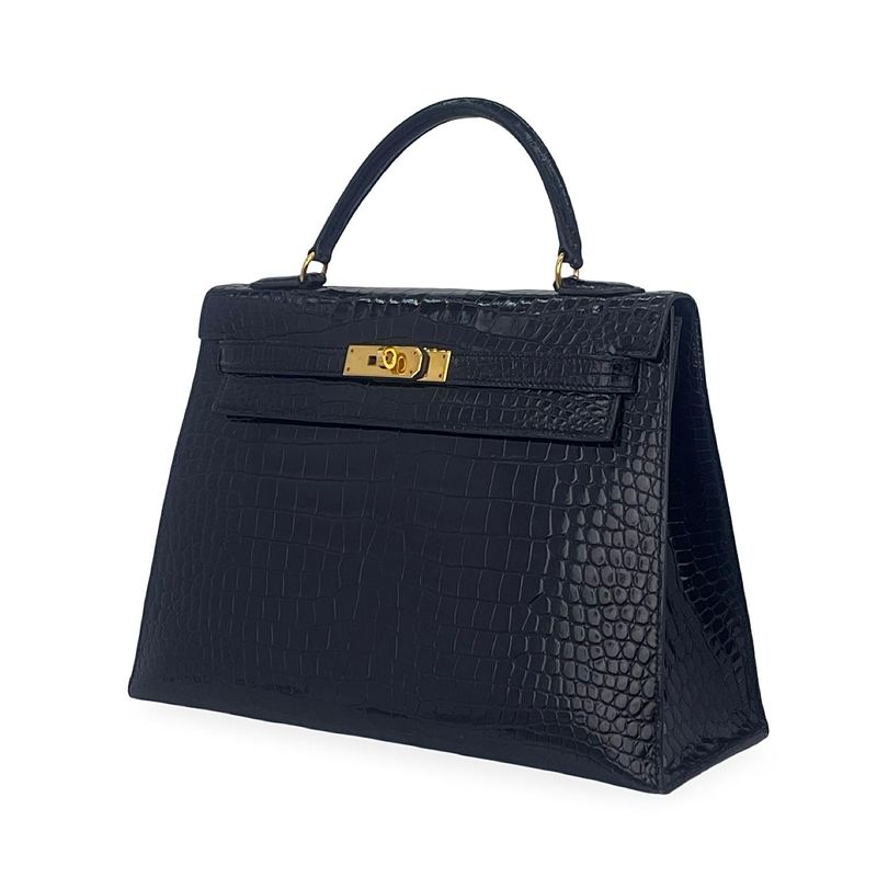 Hermes Shiny Porosus Crocodile Gold Hardware Noir Kelly 32 - 2