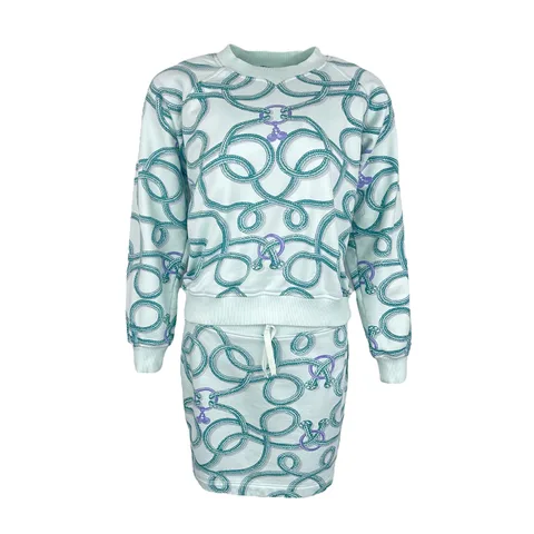 Hermes Vert Embrun Palefroi Remix Printed Cottton Sweatshirt 36 Skirt 36 - 1