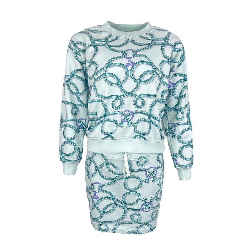 Hermes Vert Embrun Palefroi Remix Printed Cottton Sweatshirt 36 Skirt 36 - 1