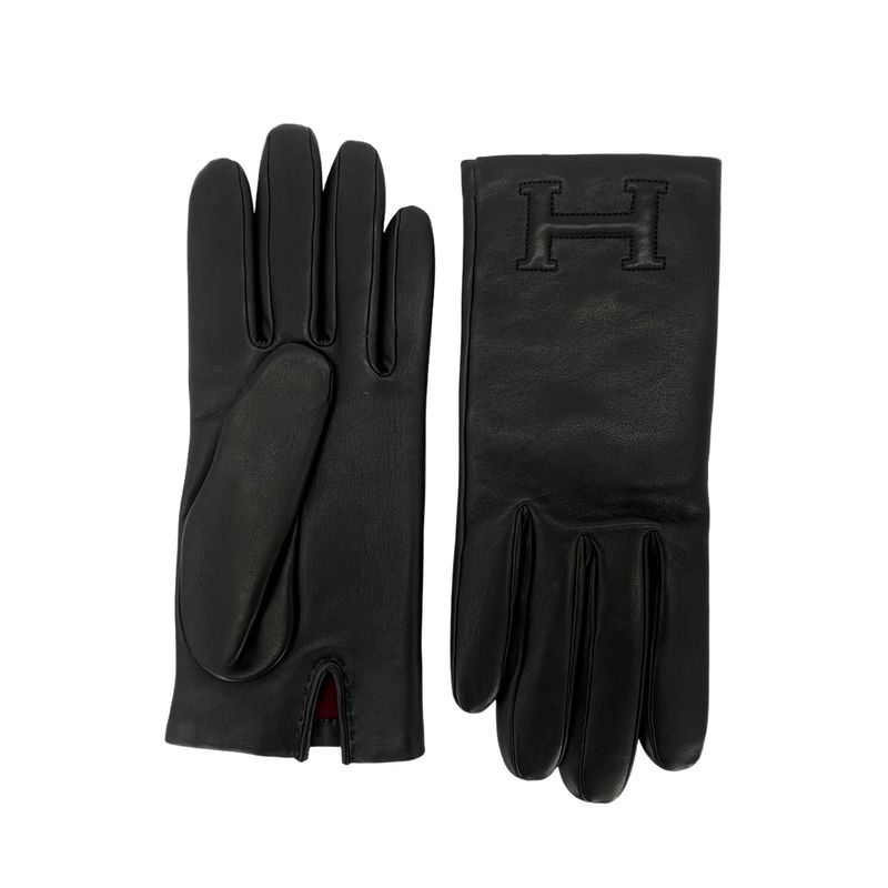 Hermes Noir Glossed Lambskin Bastille Gloves 7.5 - 1