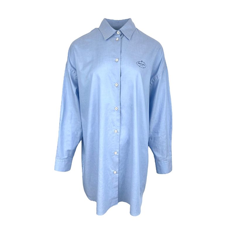 Prada Blue Black Logo Embroidered Cotton Shirt IT40 - 1