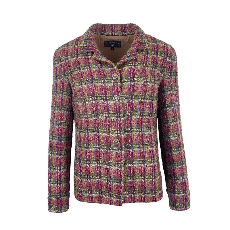Chanel Multicolor Wool Mohair Tweed Diamond Button 2022 Jacket 36 - 1