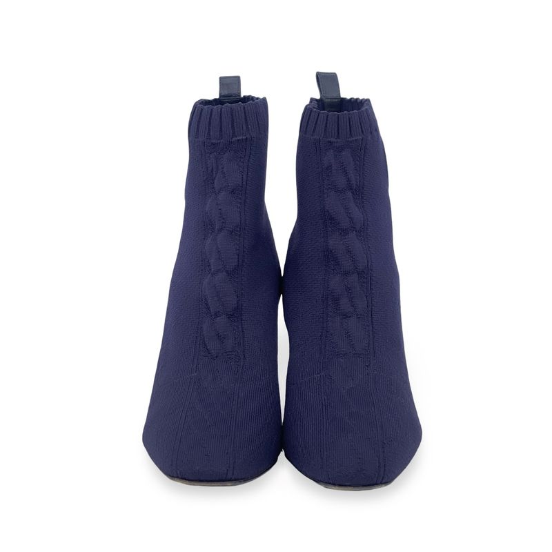 Hermes Navy Blue Knit Fabric Black Ex Libris Motif Volver Ankle Boots 39 - 2