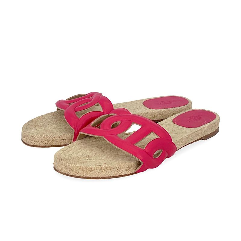 Hermes Rose Framboise Nappa Leather Famosa Espadrilles 39 - 1
