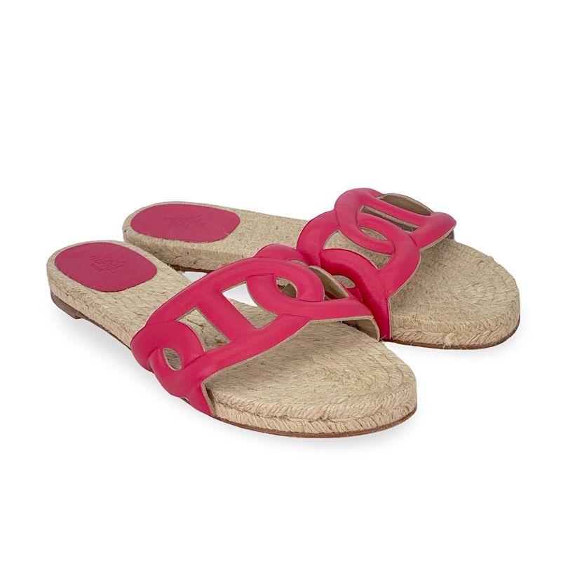Hermes Rose Framboise Nappa Leather Famosa Espadrilles 39 - 3