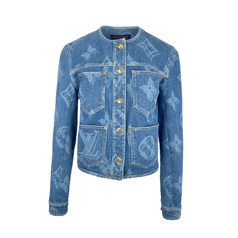 Louis Vuitton Blue Giant Blurry Monogram Round Neck Denim Jacket 42 - 1