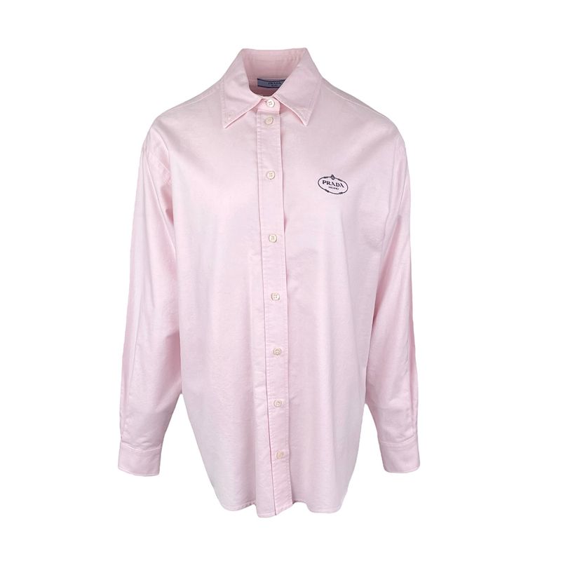 Prada Pink Black Logo Embroidered Cotton Shirt IT40 - 1