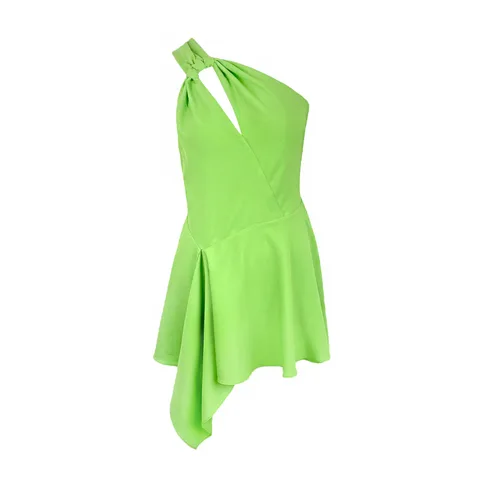 Cult Gaia Green Eliana Asymmetric Stretch Crepe Mini Dress S - 1