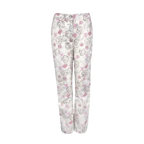 Chanel Pink White Camellia Patterned Denim 2024 Jeans 36