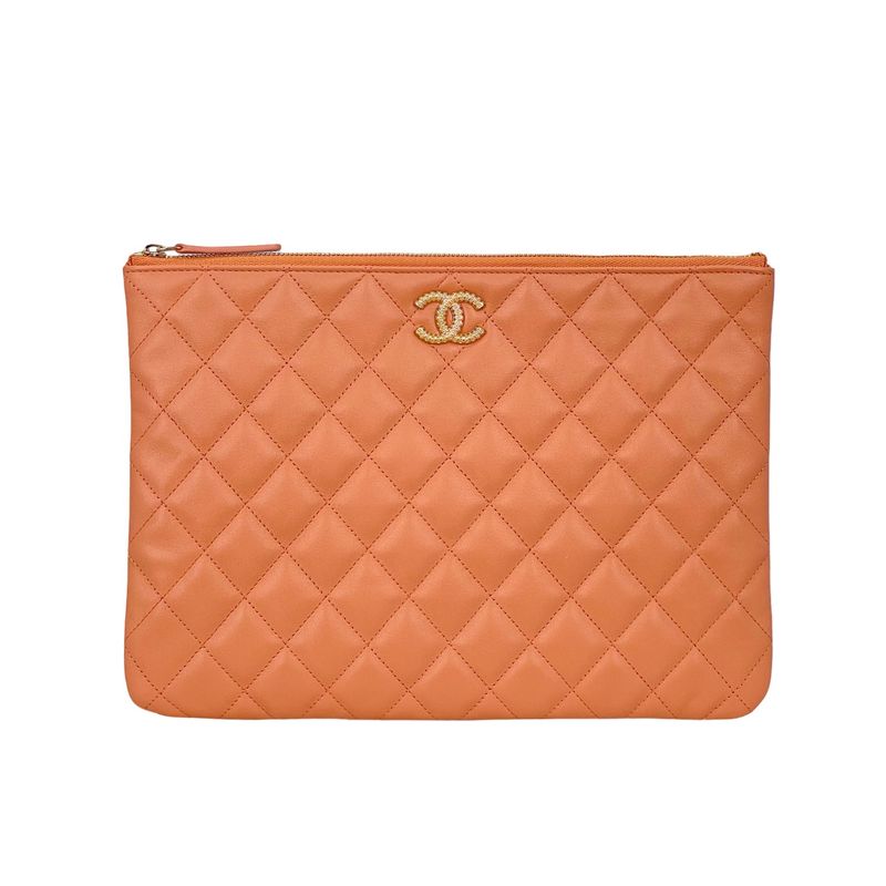 Chanel Salmon Quilted Lambskin Gold CC Medium O Case - 1
