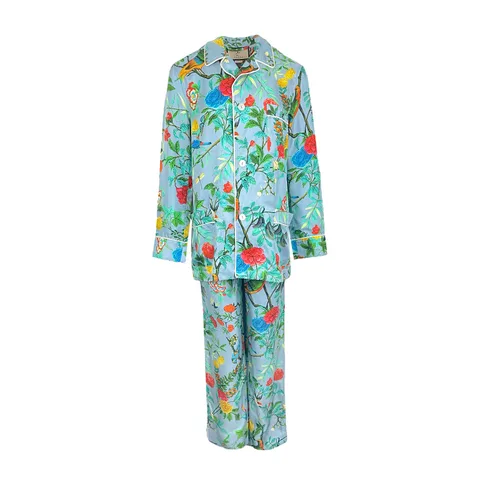Gucci Blue Tian Printed Silk Pajama Set XXS - 1