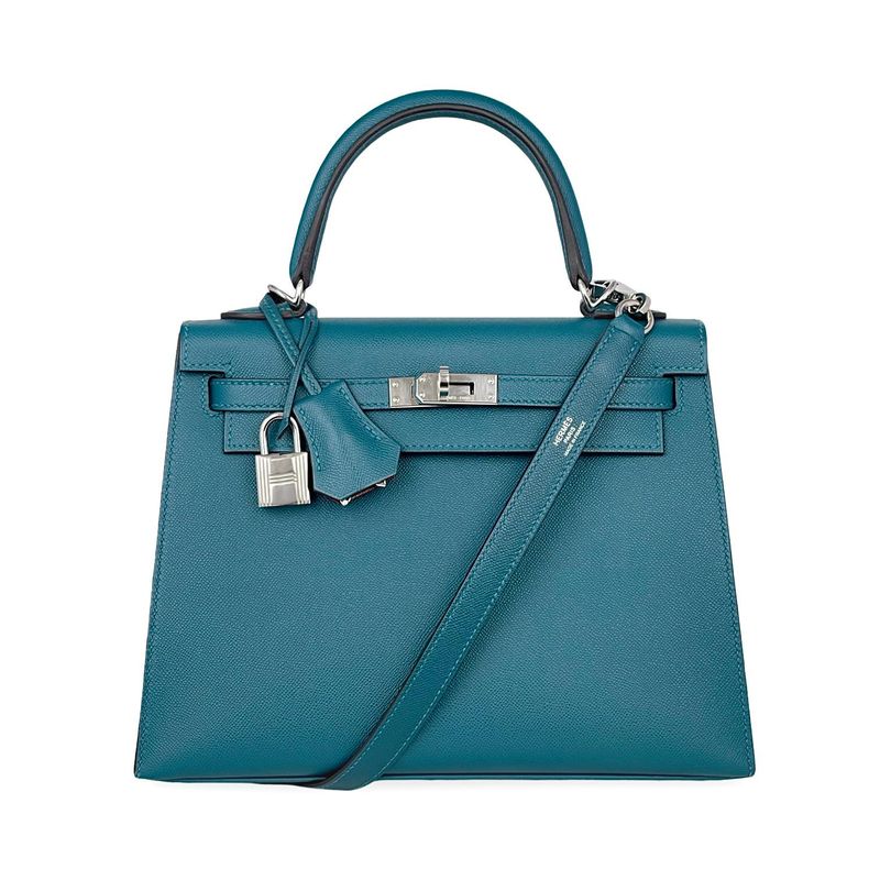 Hermes Sellier Madame Leather Palladium Hardware Vert Bosphore Sienne Kelly 25 - 1