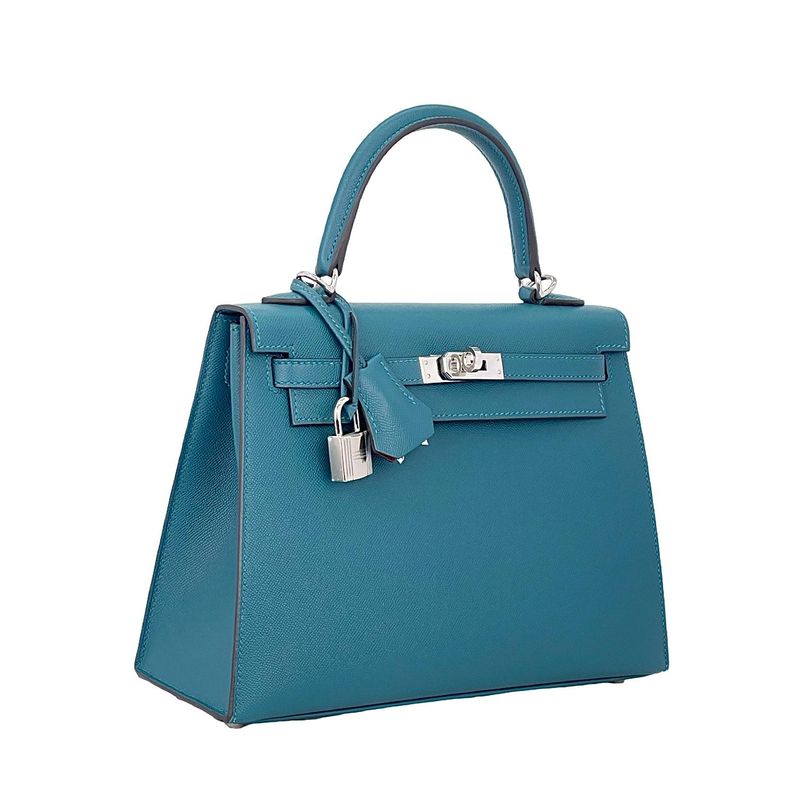 Hermes Sellier Madame Leather Palladium Hardware Vert Bosphore Sienne Kelly 25 - 3