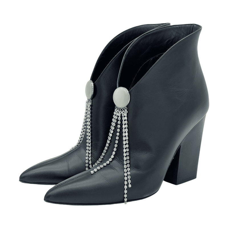 Magda Butrym Black Leather Belgium Pull On Jewel Boots 36 - 1