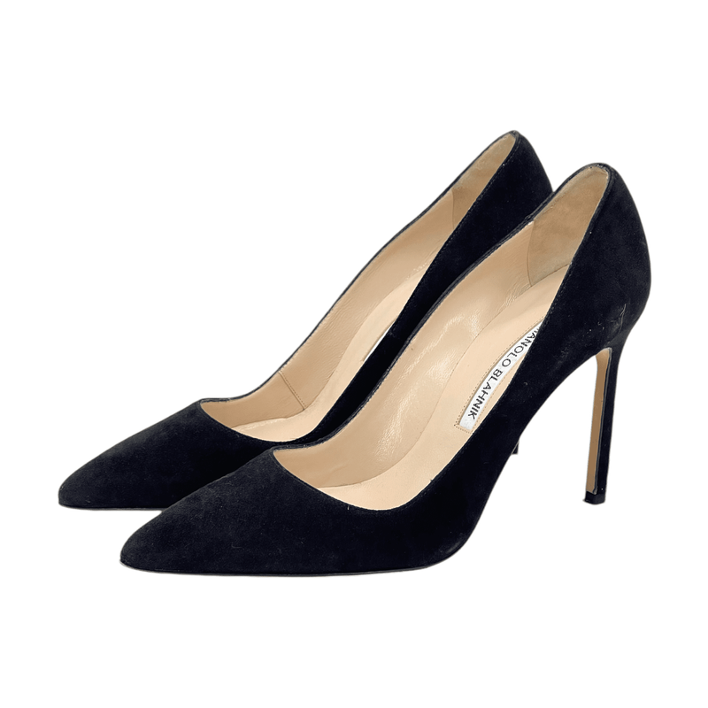 Manolo Blahnik Black Suede BB Tora Heel Pumps 37 - 1