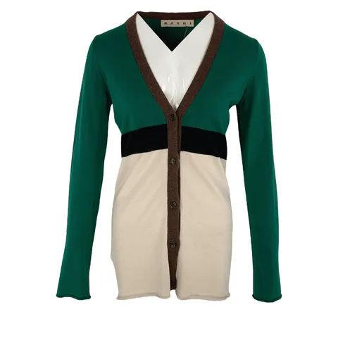 Marni Green Ecru Wool Cardigan IT38 - 1