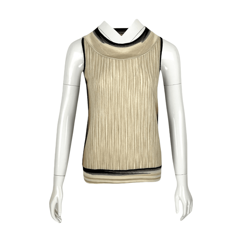 Missoni Beige Brown Black Wool Sleeveless Blouse IT42 - 1