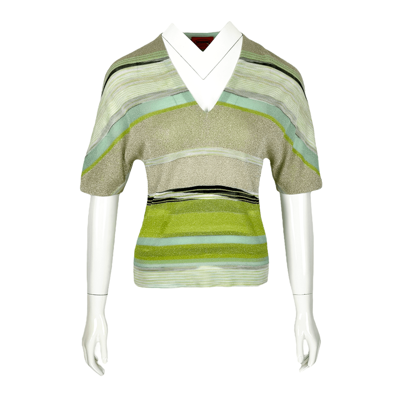 Missoni Light Green Grey V Neck Tshirt IT40 - 1