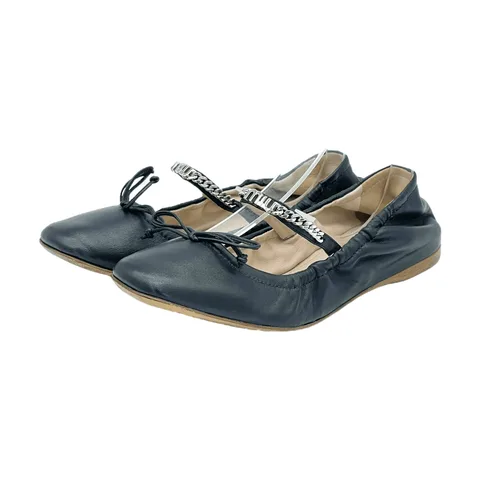 Miu Miu Black Leather Chain Scrunch Flats 36