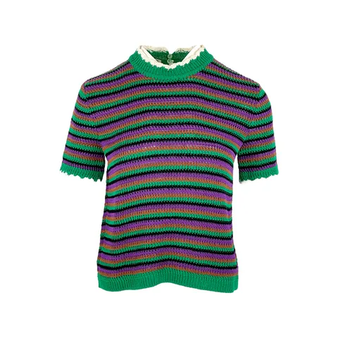 Miu Miu Multicolor Short Sleeve Crochet Stripe Sweater IT44 - 1