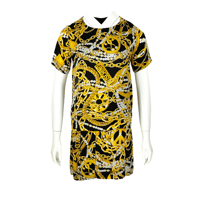 Moschino Black Gold Chain Logo Print Dress 34 - 1