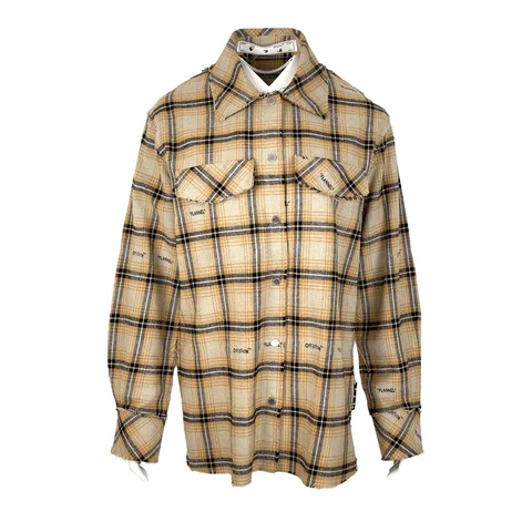 Off White Beige Multicolor Distressed Flannel Shirt IT40 - 1