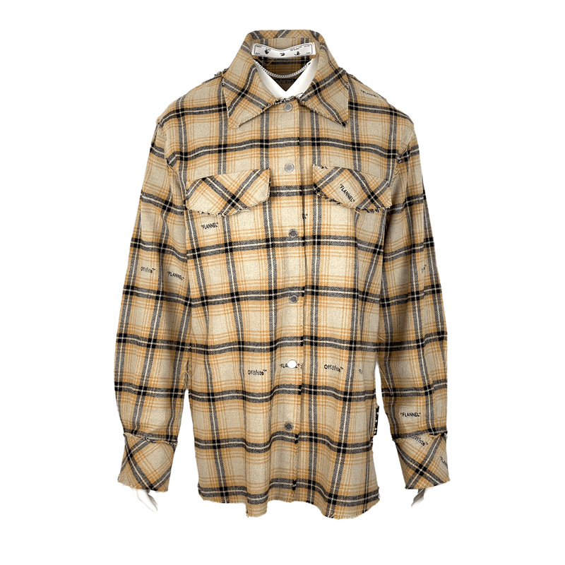 Off White Beige Multicolor Distressed Flannel Shirt IT40 - 1
