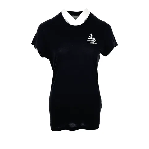 Off White Black Cotton Flower Patterned Tshirt S - 1