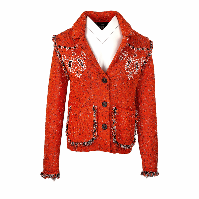Alanui Orange Tweed Double Jacquard Knitted Bandana Jacket XS - 1