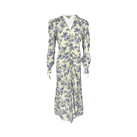 Alessandra Rich White Blue Silk Rose Print Midi Dress IT42 - 1