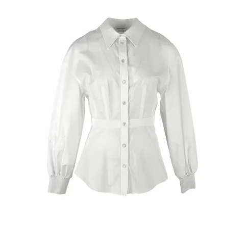 Alexander McQueen White Peplum Poplin Cotton Shirt IT40 - 1