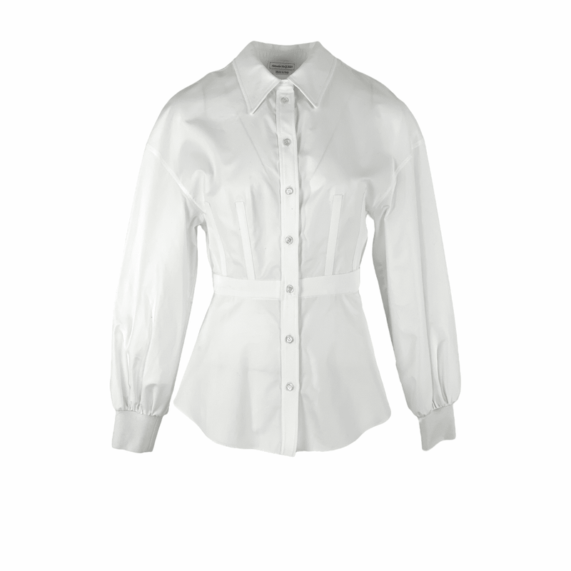 Alexander McQueen White Peplum Poplin Cotton Shirt IT40 - 1
