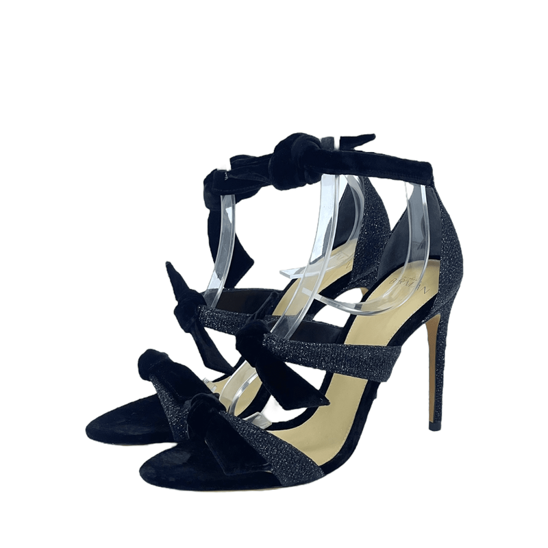 Alexandre Birman Black Mary Glitter Velvet Sandals 38.5 - 1