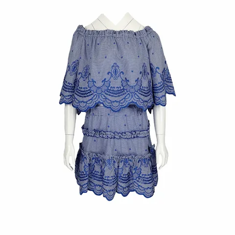 Alexis Eilis Blue Embroidery Gingham Crop S Skirt S - 1