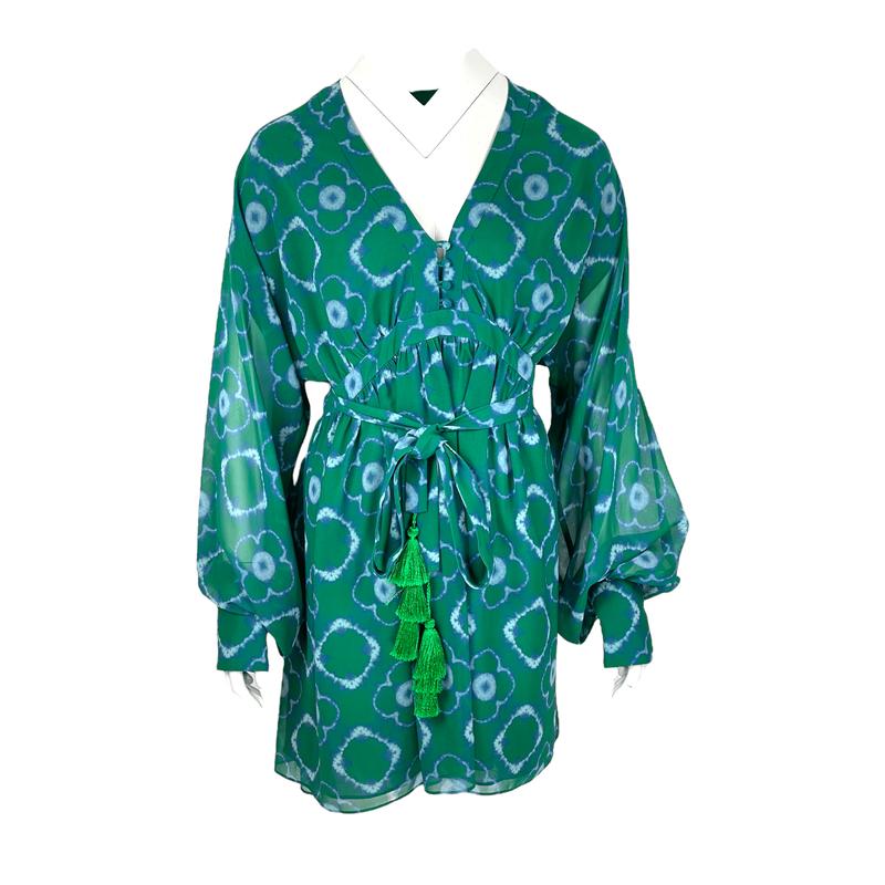 Alexis Green Long Sleeve Geometric Print Luss Mini Dress L - 1