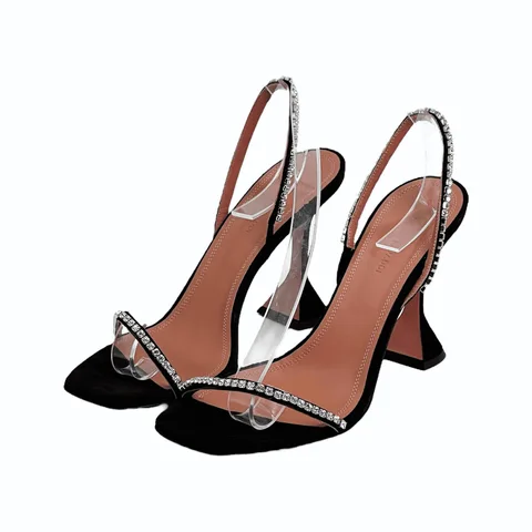 Amina Muaddi Black Suede Gilda Crystal Embellished Sandals 41 - 1