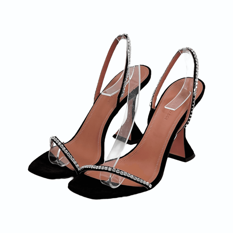 Amina Muaddi Black Suede Gilda Crystal Embellished Sandals 41 - 1