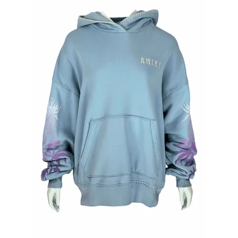 Amiri Light Blue Purple Palm Tree Print Eternal Happiness Hoodie S - 1